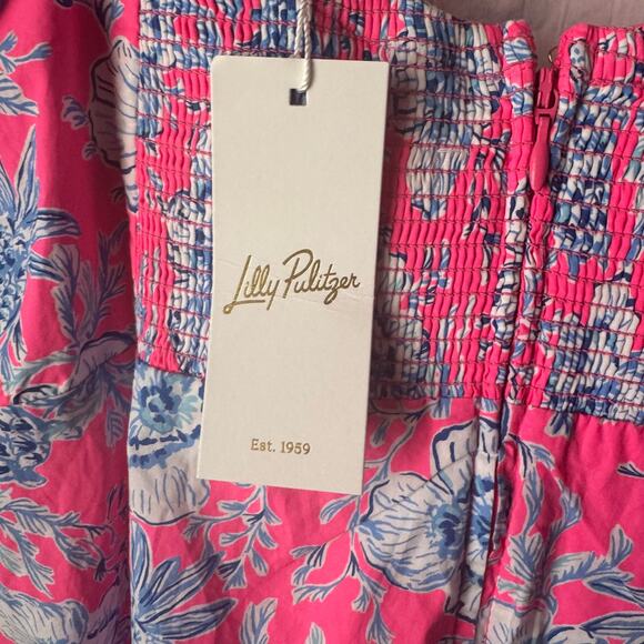 New Lilly Pulitzer Nastia Short Sleeve Cotton Dress Pink Floral Tiered Zip Sz 12 - Picture 11 of 14